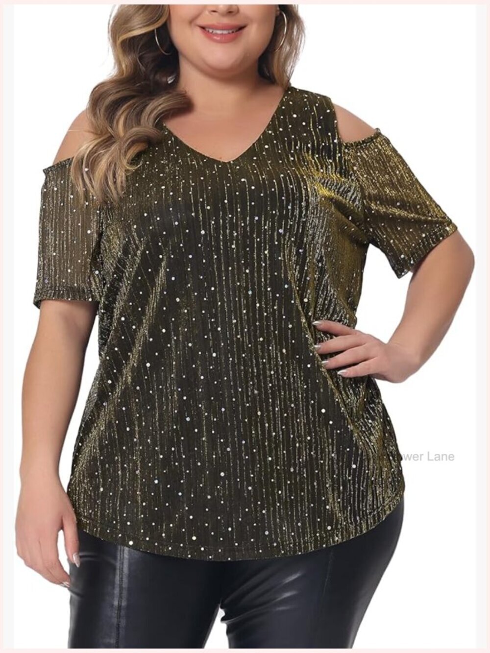Glitter Sequin Cold Shoulder Short Sleeve Party Basic Blouses Tops